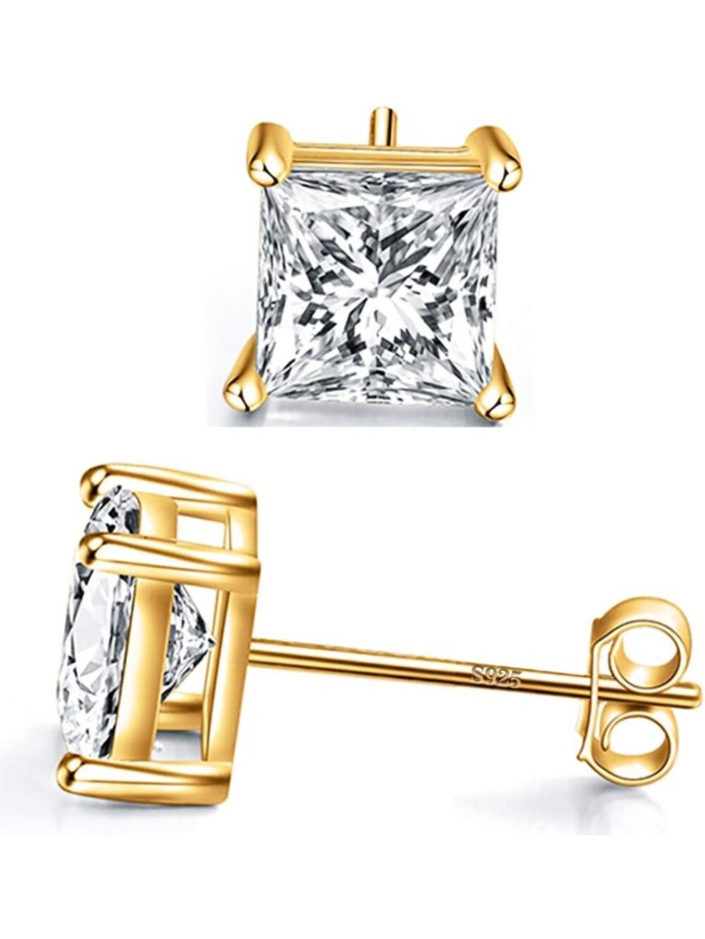 Sterling Silver Princess Cut CZ Stud Earrings for Women & Men, 4mm-7mm
